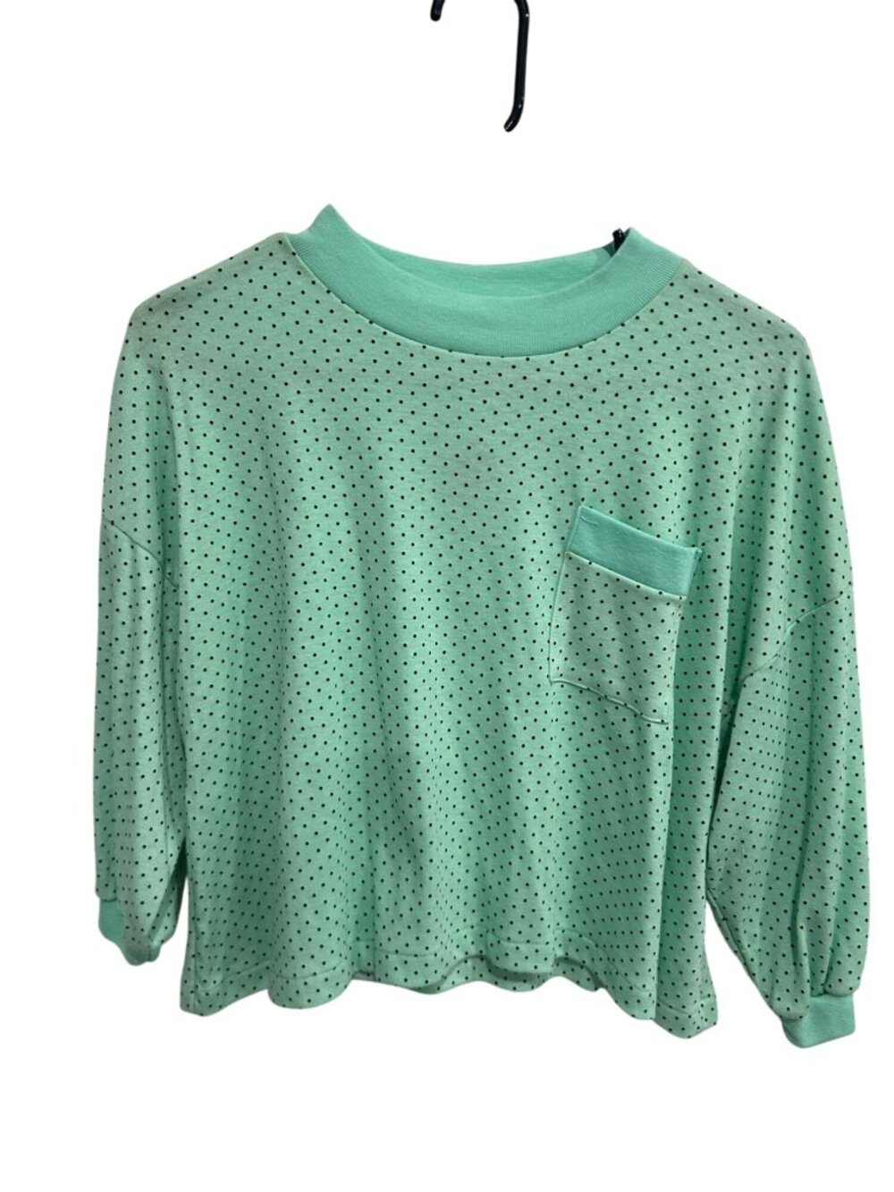 Another Name Large Green Polka Dot Long Sleeve Top With Pocket Retro Kitschy NWT